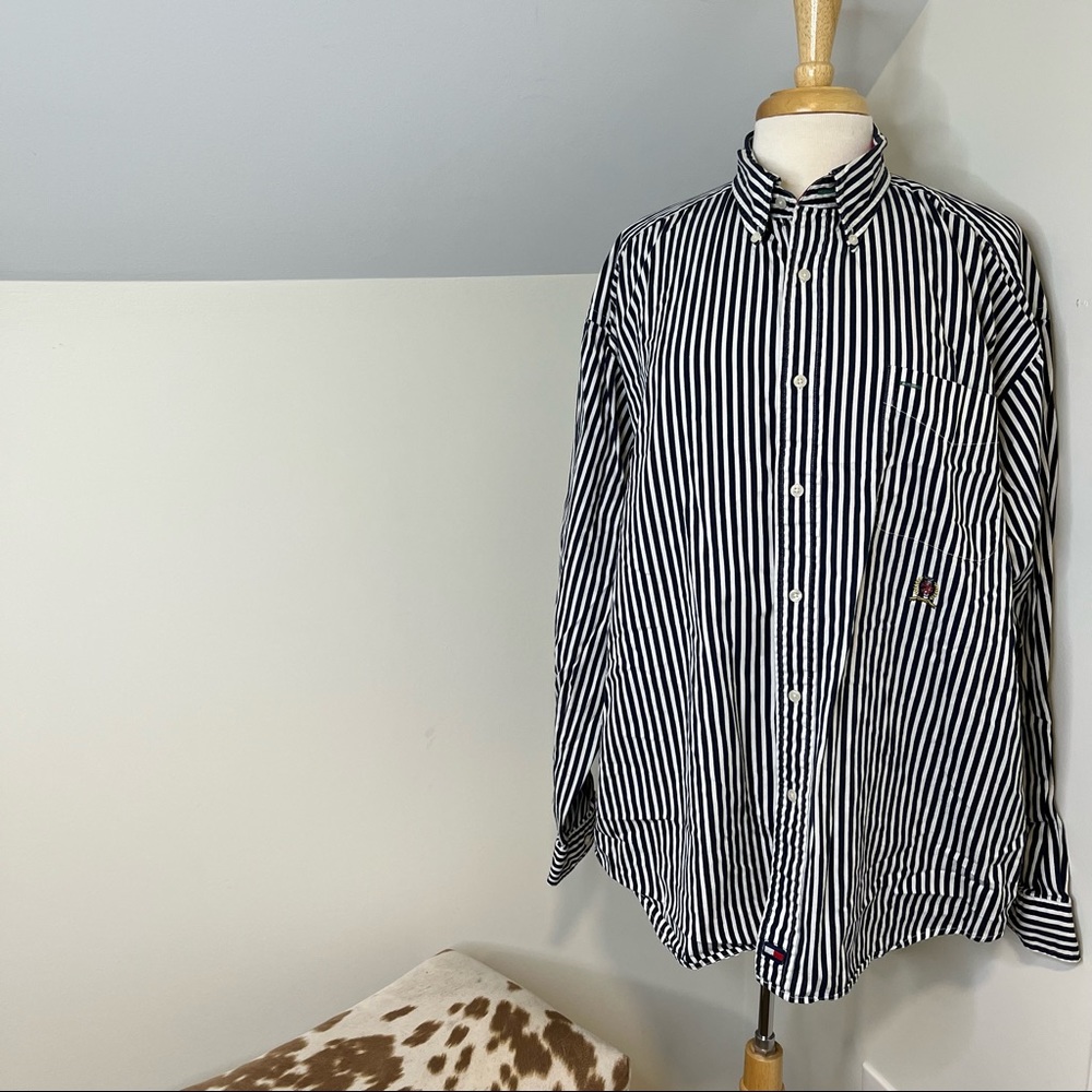 Tommy Hilfiger Vintage Blue White Stripe unisex oversized button down top